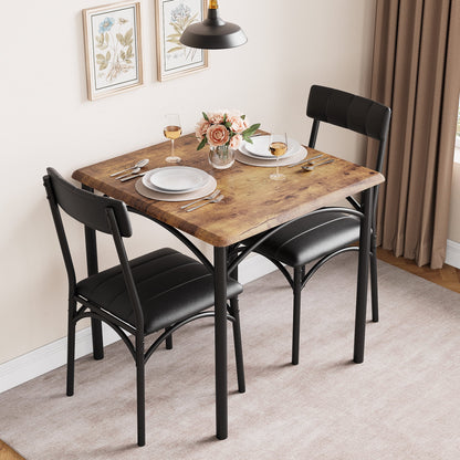 3 Piece Dining Table Set, Modern Industrial Table and Chairs Set for Home Kitchen, Kitchen Table Set for Small Space, Apartment, Rustic Gray