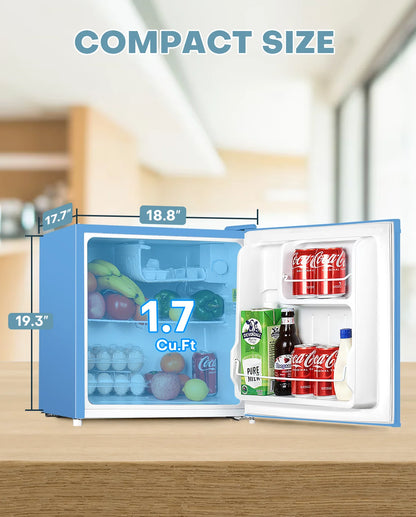 Upstreman 1.7 Cu ft Mini Fridge with Freezer Single Door Compact Refrigerator, Low Noise, Energy Saving, Adjustable Temperature, Reversible Door, for Home Office Dorm, Black FR17