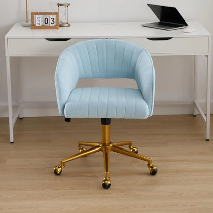 Westice Home Office Desk Chairs, Velvet Task Chair, Height Adjustable Swivel Vanity Chair with Golden Base for Vanity Study, Living Room Computer Room, Beige