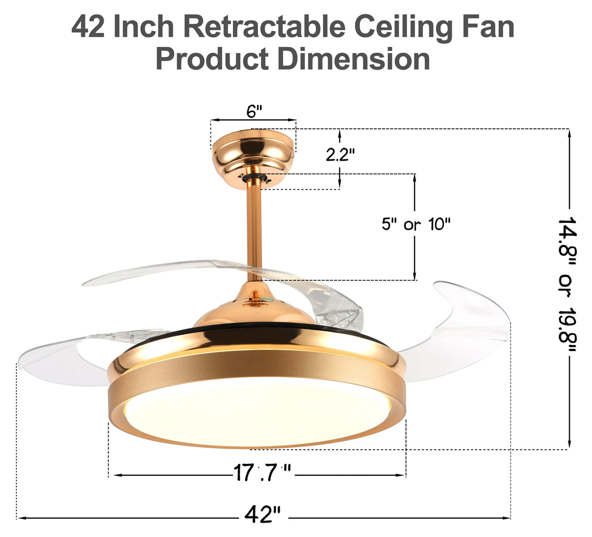 42" Retractable LED Ceiling Fan with Remote Control and Light Kit Included