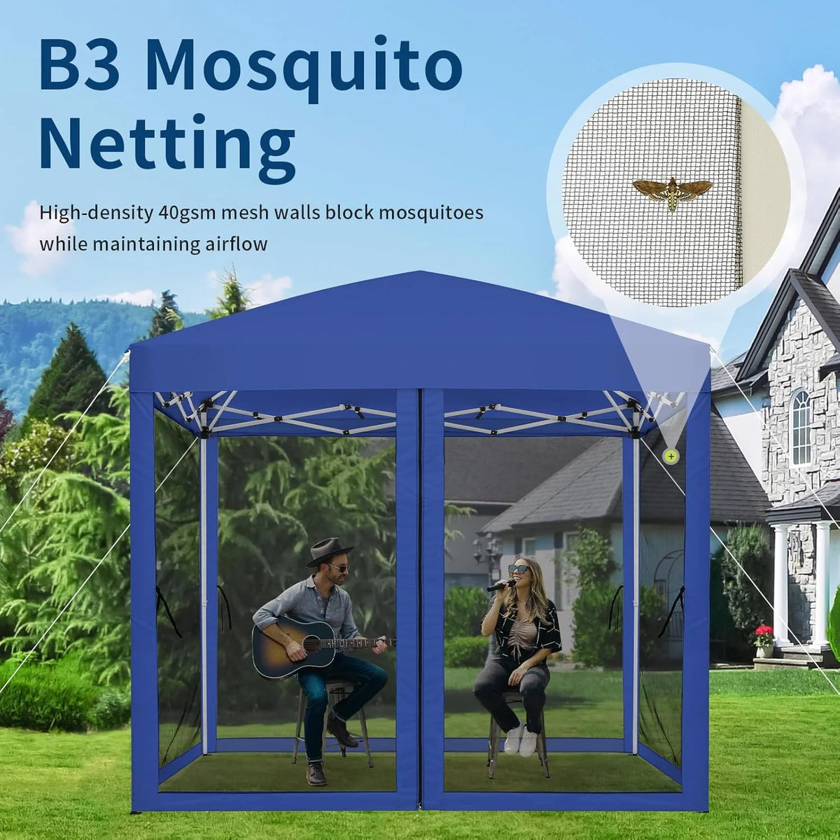 Instant Pop-Up Canopy Tent with Removable Mosquito Net & 2 Zipper Doors, 90-Second Setup, UV50+/Waterproof, 64-100 Sq Ft Shade, Wheeled Carry Bag for Camping, Backyard, Picnic