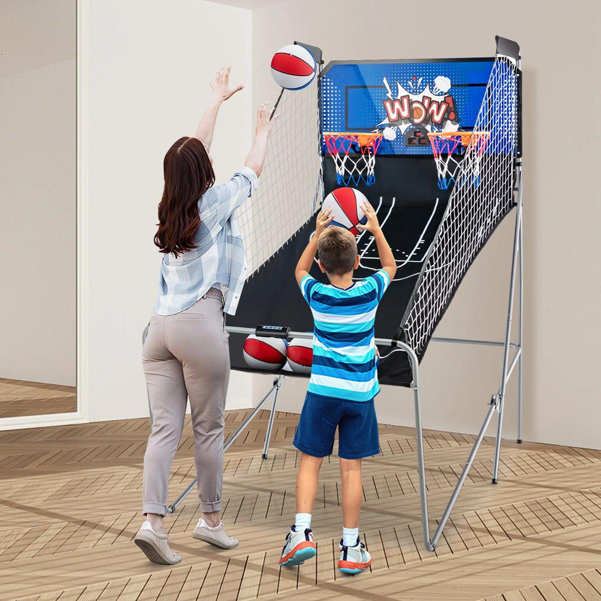 Costway Dual Shot Basketball Arcade Game with 8 Game Modes Electronic Scoring Blue