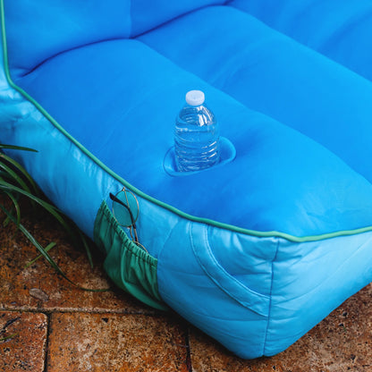 Big Joe Captain's Float No Inflation Needed Pool Lounger with Drink Holder, Tropical Hibiscus Aqua Double Sided Mesh, Quick Draining Fabric, 3 feet