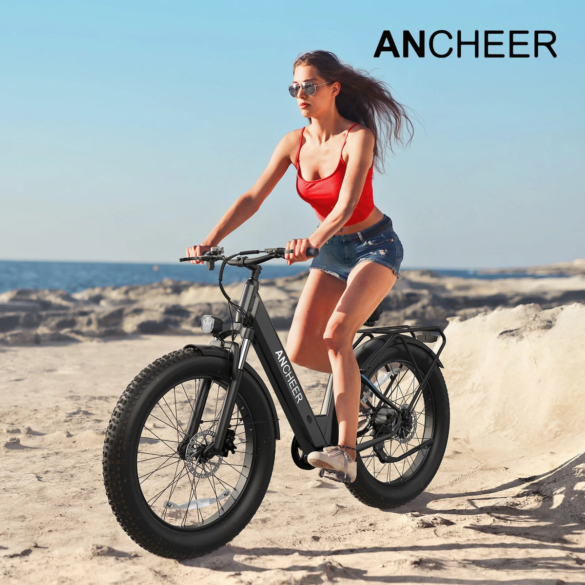 ANCHEER Electric Bike for Adults, 750W Ebike, 28MPH 60Miles Electric Mountain Bike, 26" Fat Tire Electric Bicycle with 48V 15AH Battery, Rear Rack, Lockable Suspension Fork,7 Speed, UL2849