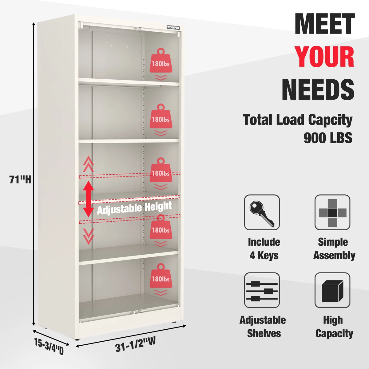 WORKPRO Metal Garage Storage Cabinet with Locking Doors and Adjustable Shelves,71 inches Tall Storage Cabinet for Tools, Office, Home, Shops (Black), Solid Packed