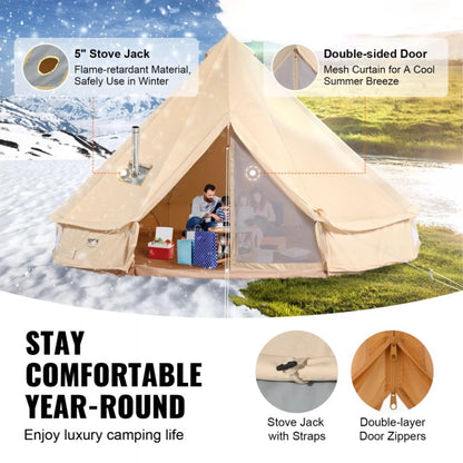 12-Person Waterproof Canvas Glamping Bell Tent with Stove Jack, Detachable Side Wall, Ideal for Family Camping (23'x23'x137, Diameter 7M)