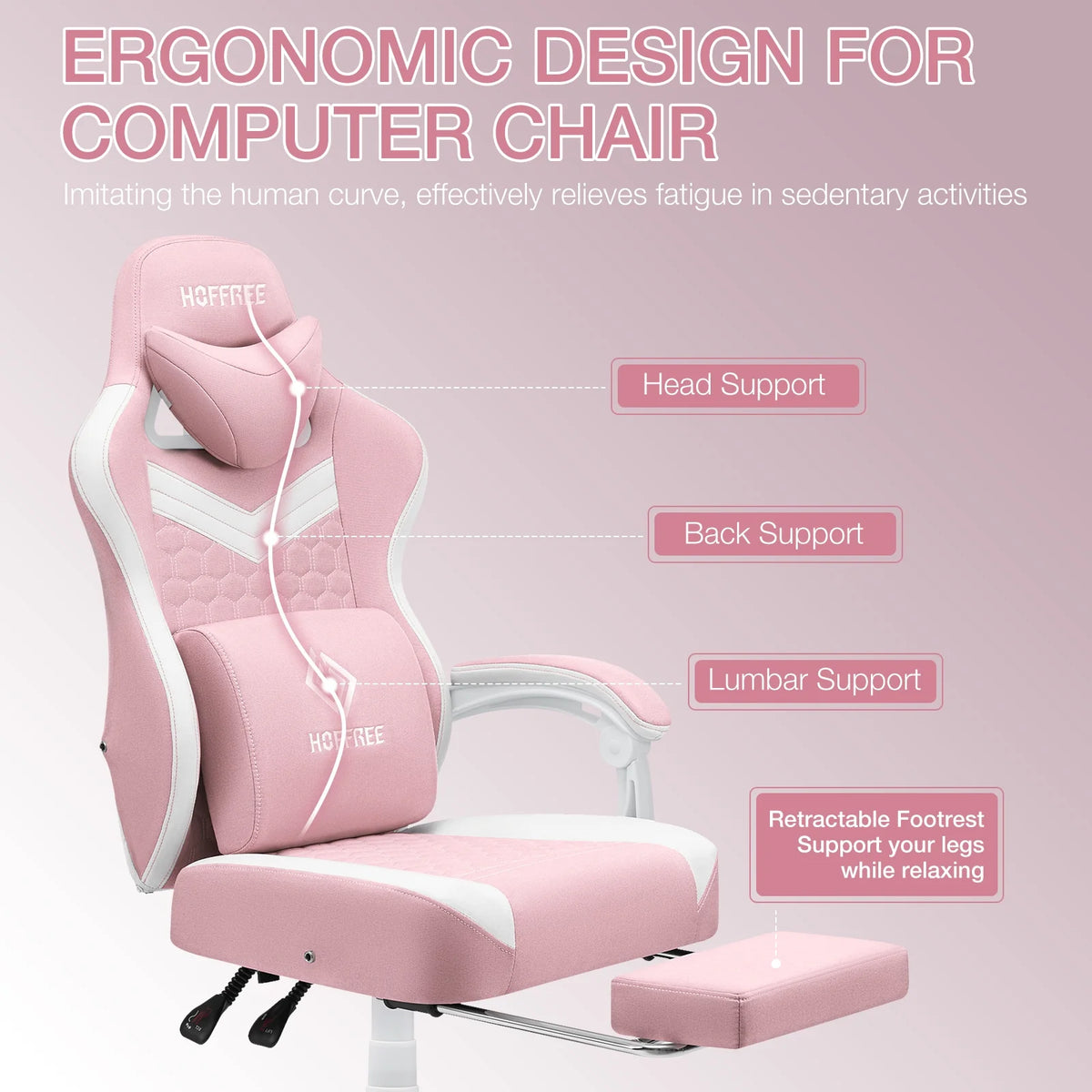 Hoffree Gaming Chair with Massage Fabric Office Chair with footrest for Adults, Ergonomic Gamer Chair with Headrest and Lumbar Support for Office Gaming, 440 LBS