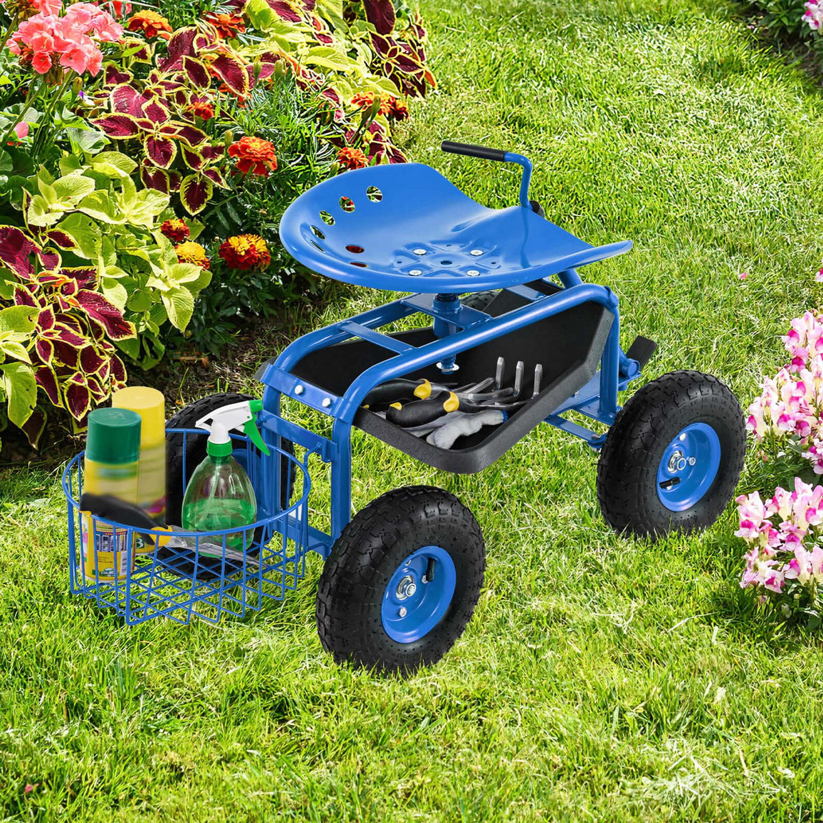 Costway Garden Cart Rolling Work Seat for Planting with Extendable Handle Green