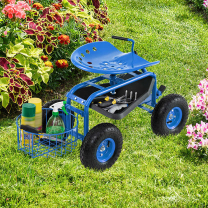 Costway Garden Cart Rolling Work Seat for Planting with Extendable Handle Green