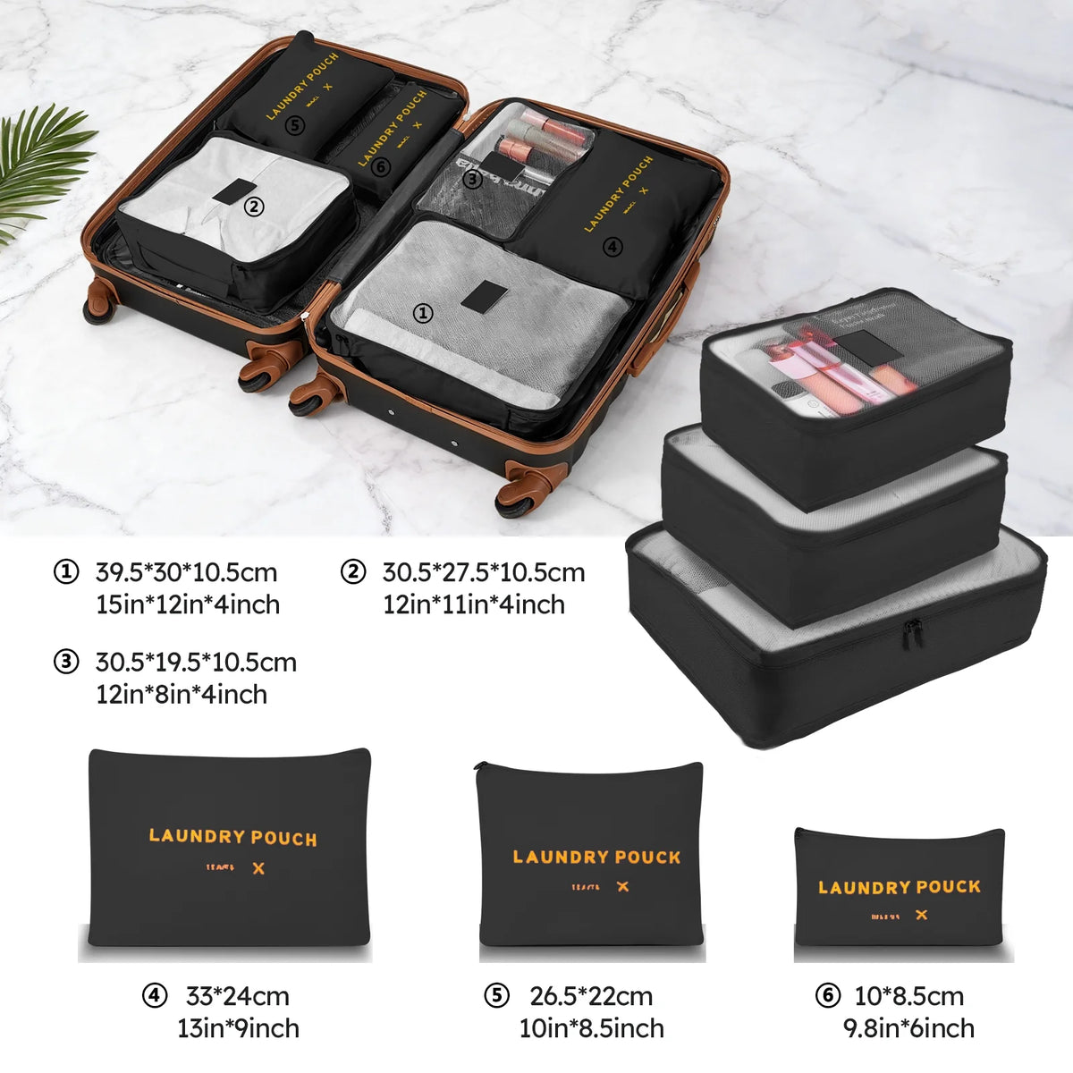 9 Piece Luggage Sets, Hard 20 24 28 inch Luggage with 6 Pieces Organize Bags Travel Suitcases Sets with Wheels, Rose