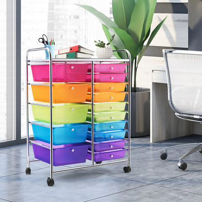 Costway 15 Drawer Rolling Storage Cart Tools Scrapbook Paper Office School Organizer White