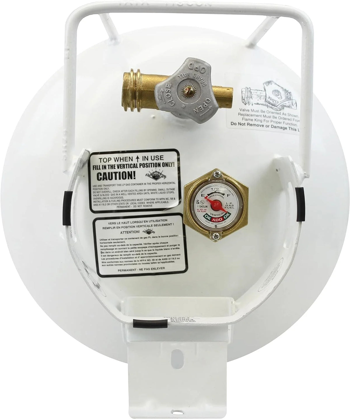 Flame King Empty Steel Horizontal Propane Tank Cylinder with OPD & Built-in Gauge, 30 Lbs