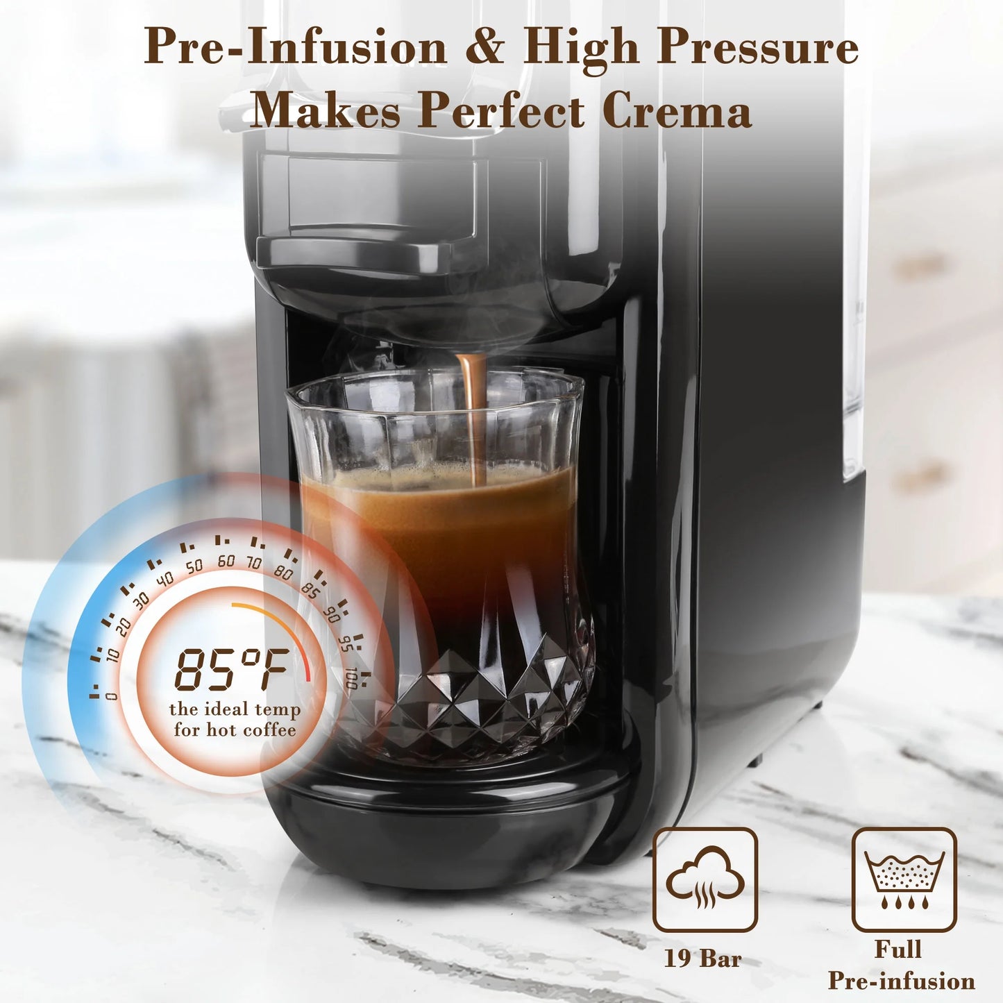 Espresso Maker for Nespresso Capsule, Lavazza Blue Capsule & Coffee Powder, 19 Bar Pump Pressure Makes Authentic Espresso Coffee, Mini Espresso Coffee Machines with Removable Water Tank.