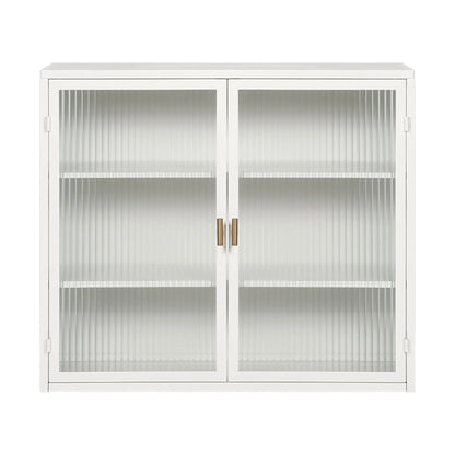 27.56"Modern Wall Cabinet with Glass Doors, Bathroom Cabinet with Featuring Three-tier Storage for Entryway Living Room, Bathroom or Dining Room, Mint Green
