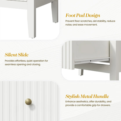 May Color Large White 3 Drawer Dresser Set of 2 with Fluted Panel, Modern Chest of Drawers with Silent Slide Drawers, Wood Accent Nightstand with Storage for Bedroom Living Room, Hallway