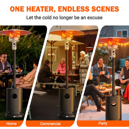 Patio Heater for Outdoor Use, 50,000BTU Propane Heater with Wheels and Adjustable Thermostat, Heavy Duty Stainless Steel Patio Heater, Freestanding Heater for Backyard, Deck, Garden, Silver