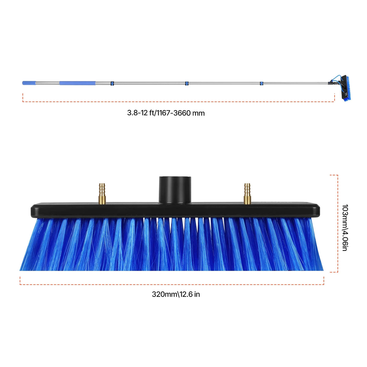 VEVOR Water Fed Pole Kit, 12FT Solar Panel Cleaning Pole with Extendable Handle, 180�� Rotatable Brush Head & 65.6FT Hose, Household & Outdoor Window Cleaner Tool for Caravan Solar Panel Deck