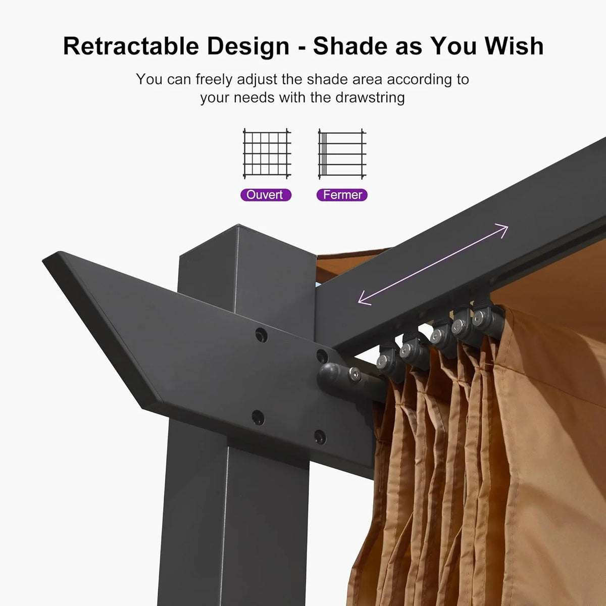 PURPLE LEAF Outdoor Retractable Pergola with Sun Shade Canopy 10' x 13' Patio Aluminum Pergola Shelter for Backyard Deck Garden Modern Metal Grape Trellis Pergola, Beige