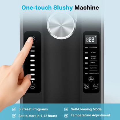 Flamemore Slushie Machine for Home with Self-Cleaning, No Ice Needed, 6 Preset Settings Frozen Drink Maker, 12h Delay Start, 200w
