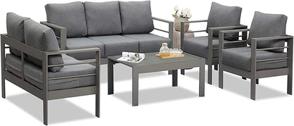 Superjoe Patio Furniture Aluminum Sofa All-Weather Outdoor 3 Seats Couch Gray Metal Chair with Dark Grey Cushions