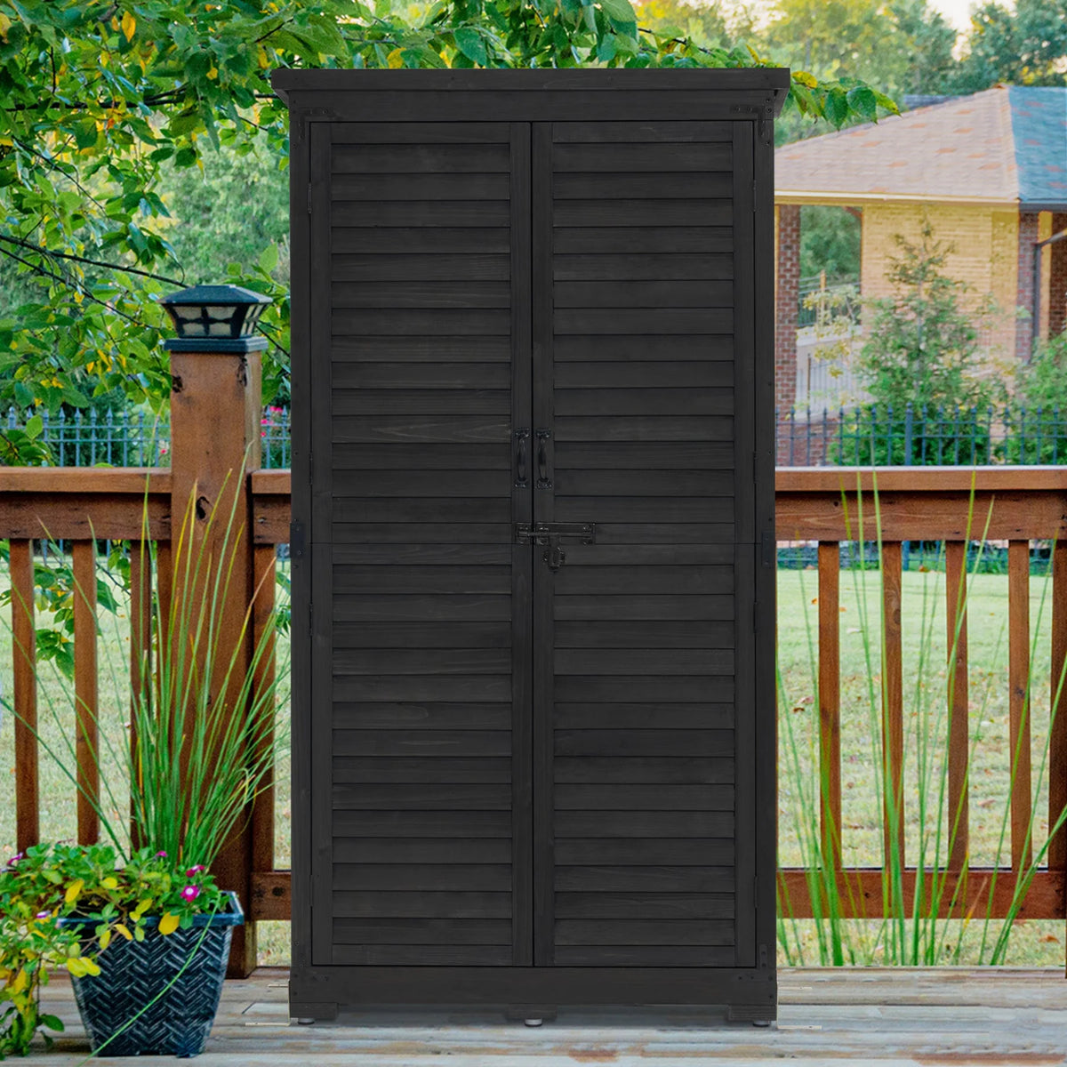 MCombo Tall Garden 1.52 x 2.85 ft. Wood Storage Shed, Brown
