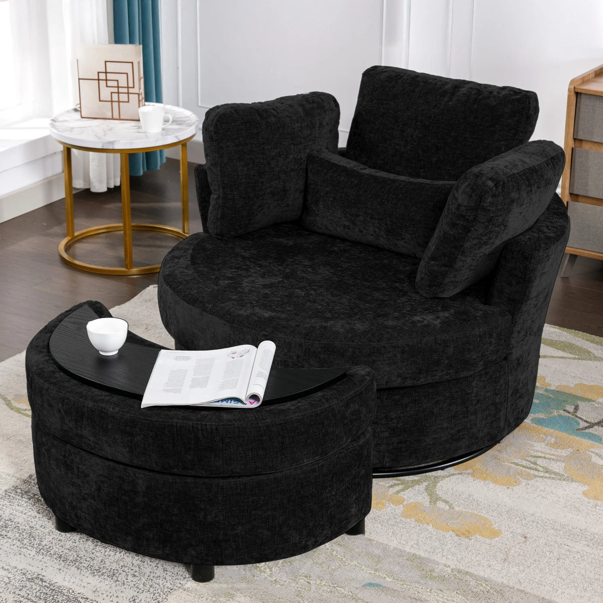 Muumblus Teddy Swivel Accent Barrel Chair, Modern Oversize Sherpa Comfy Round Reading Armchair for Living Room, Ivory