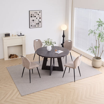 5 Piece 47'' Round Dining Table Chairs Set for 4, Farmhouse Gray Kitchen Table with 4 Boucle Mid Century Modern Dinning Room Chairs, Wood Dinner Table &Upholstered Chair Set of 4, Beige