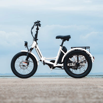 MOONCOOL TK1 Folding Electric Tricycle for Adults,48V 14.5Ah Removable battery, 500W（Peak 1000w）Motor, 20" Fat Tire Step-Thru 3Wheel Electric Bicycle w/Front&Rear Baskets, Certified to UL 2849 by SGS