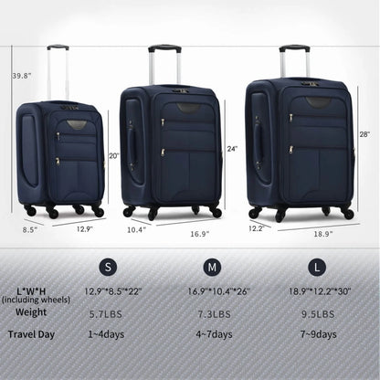 Softside Luggage Expandable 3 Piece Set Suitcase Upright Spinner Softshell Lightweight Luggage Travel Set