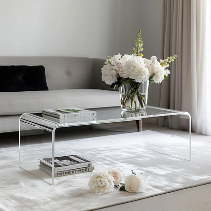 VDGPWA 32" Rectangle Waterfall Coffee Table, 0.6" Thick All Acrylic, Clear