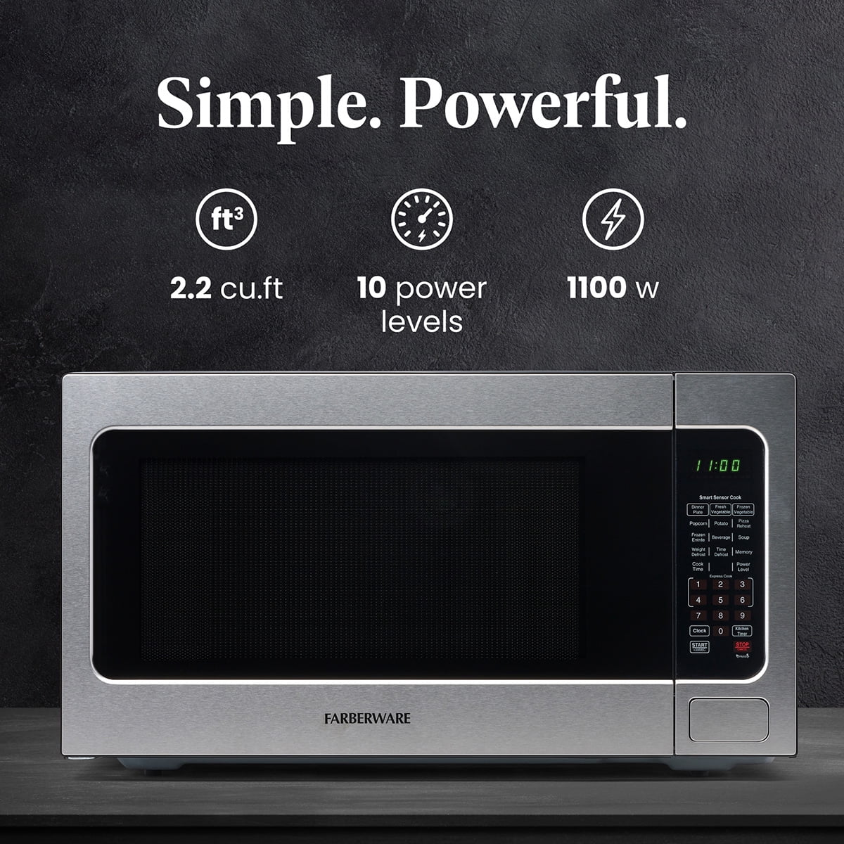 Farberware FMGZ09BKA 0.9 Cu. Ft. Microwave Oven, 900W, Digital Control, LED Display, 6 Cooking Presets, Black