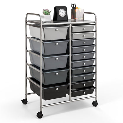 Costway 15 Drawer Rolling Storage Cart Tools Scrapbook Paper Office School Organizer White