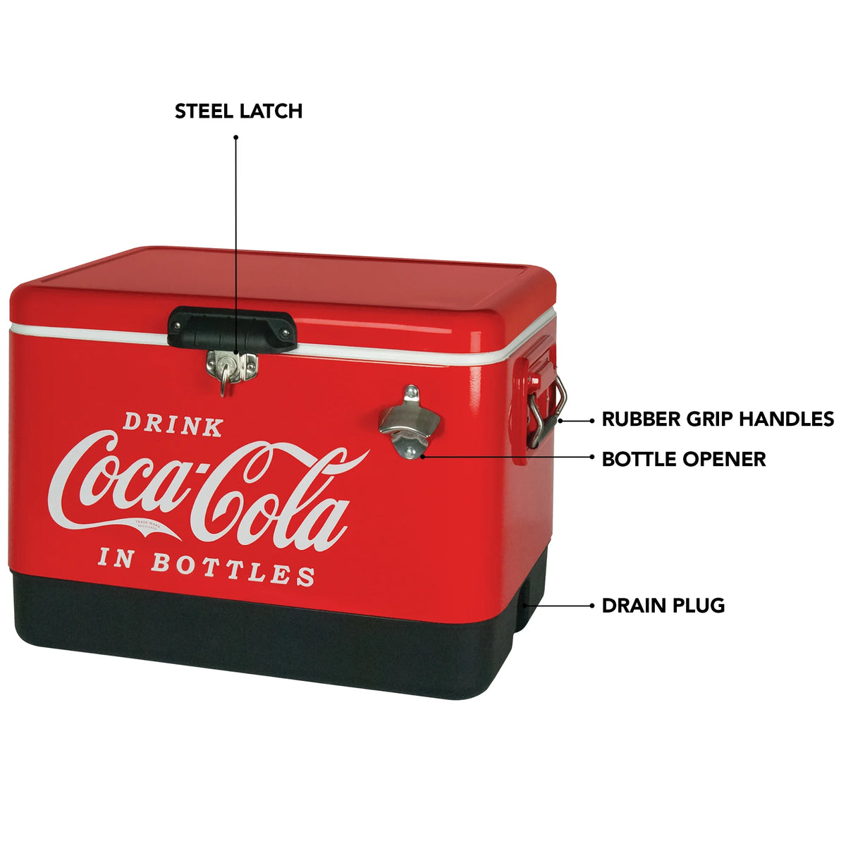 Coca-Cola 51L (54 qt) Ice Chest Beverage Cooler, 85 Can Capacity, Portable with Bottle Opener, Red and Black