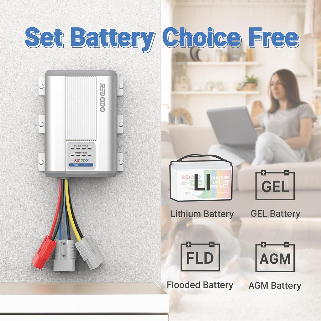 Redodo 12V 40A DC to DC Charger with MPPT, On-Board Charger for AGM, Gel, SLA, Lithium, Dual Input Battery Charger with LED Indicators&Anderson Connector, Using for RV, Camper, Van, Vehicle, Marine