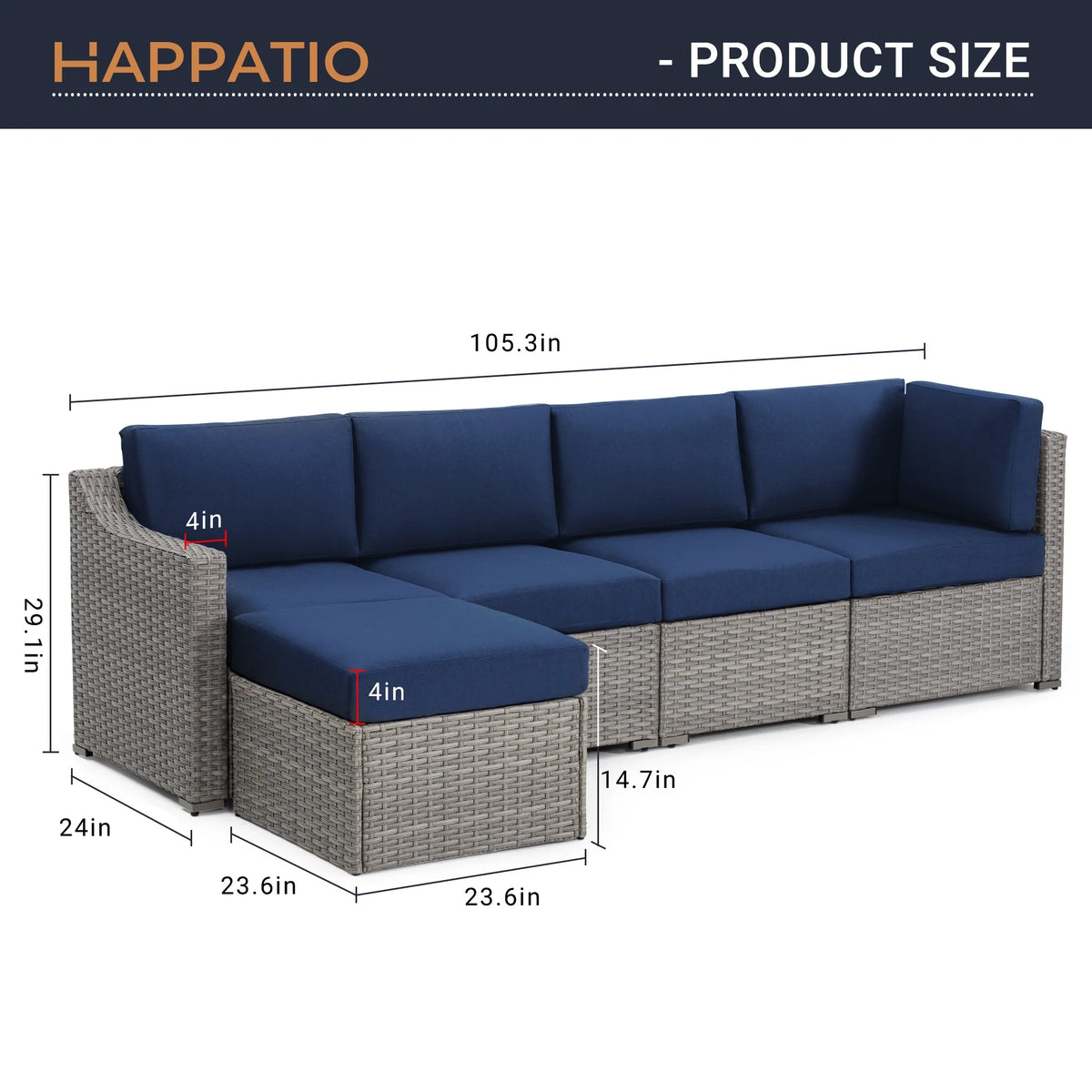 HAPPATIO 5-Piece Wicker Patio Conversation Set with Beige Cushions