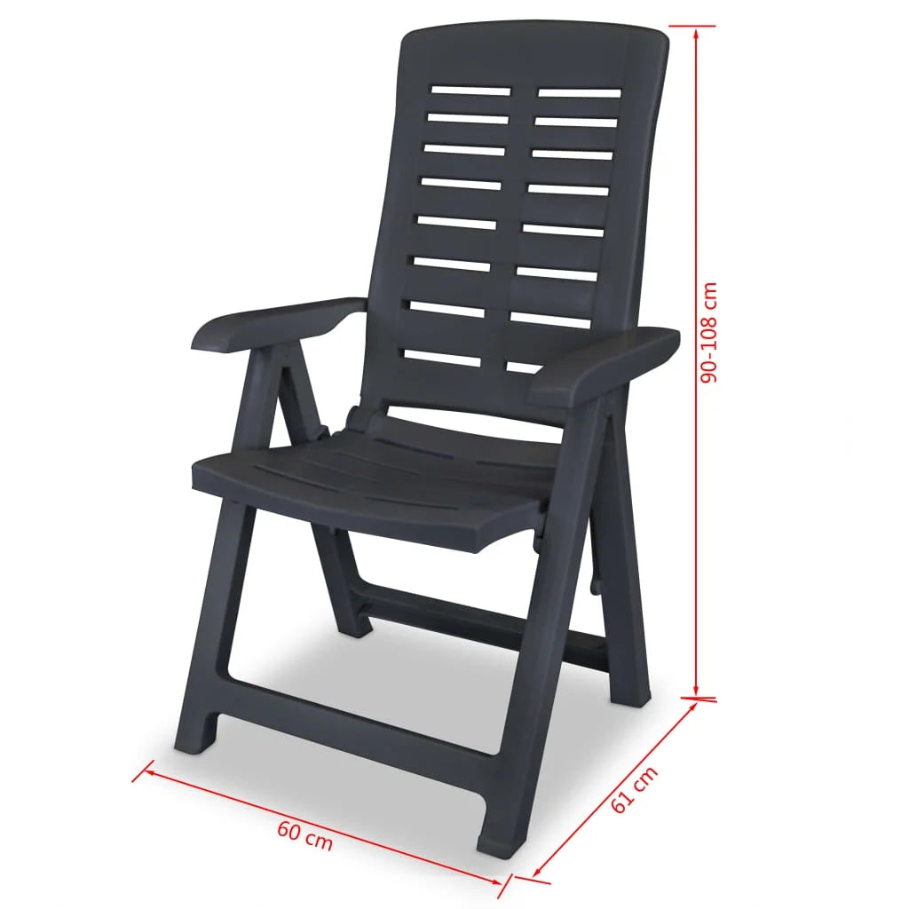 vidaXL Reclining Patio Chairs Outdoor Stack Dining Chair with Armrest Plastic