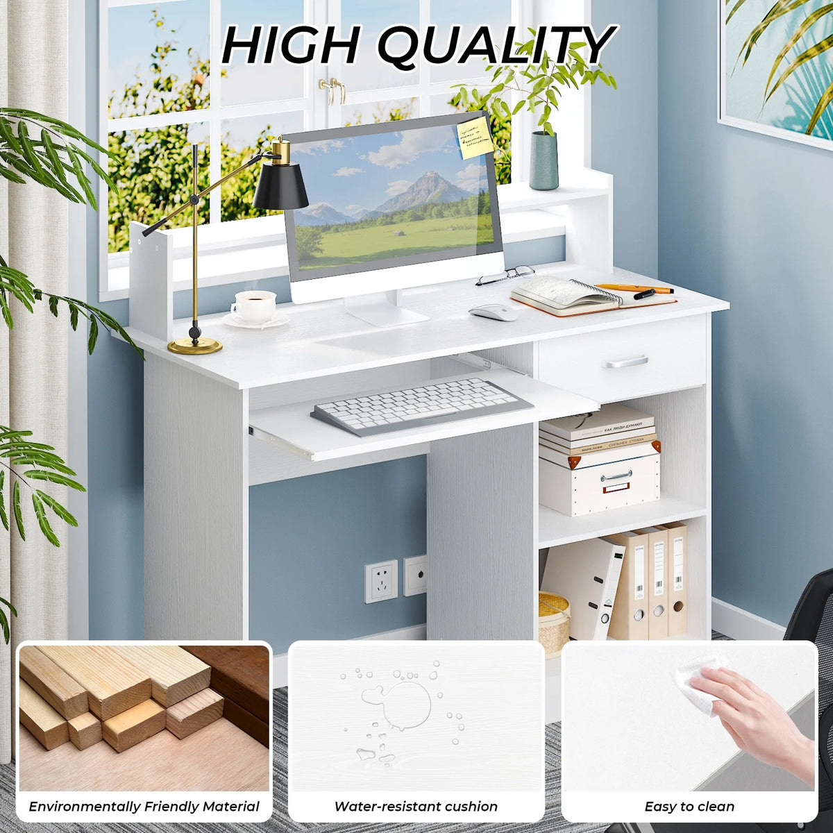 Ktaxon Computer Desk Home Office Workstation Laptop Table Drawer Shelf Furniture White