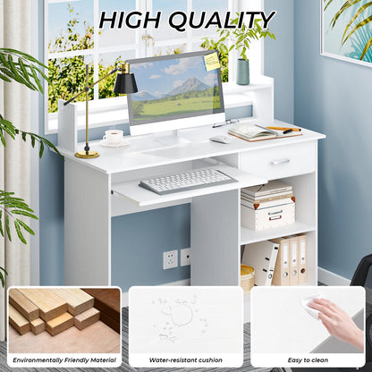 Ktaxon Computer Desk Home Office Workstation Laptop Table Drawer Shelf Furniture White