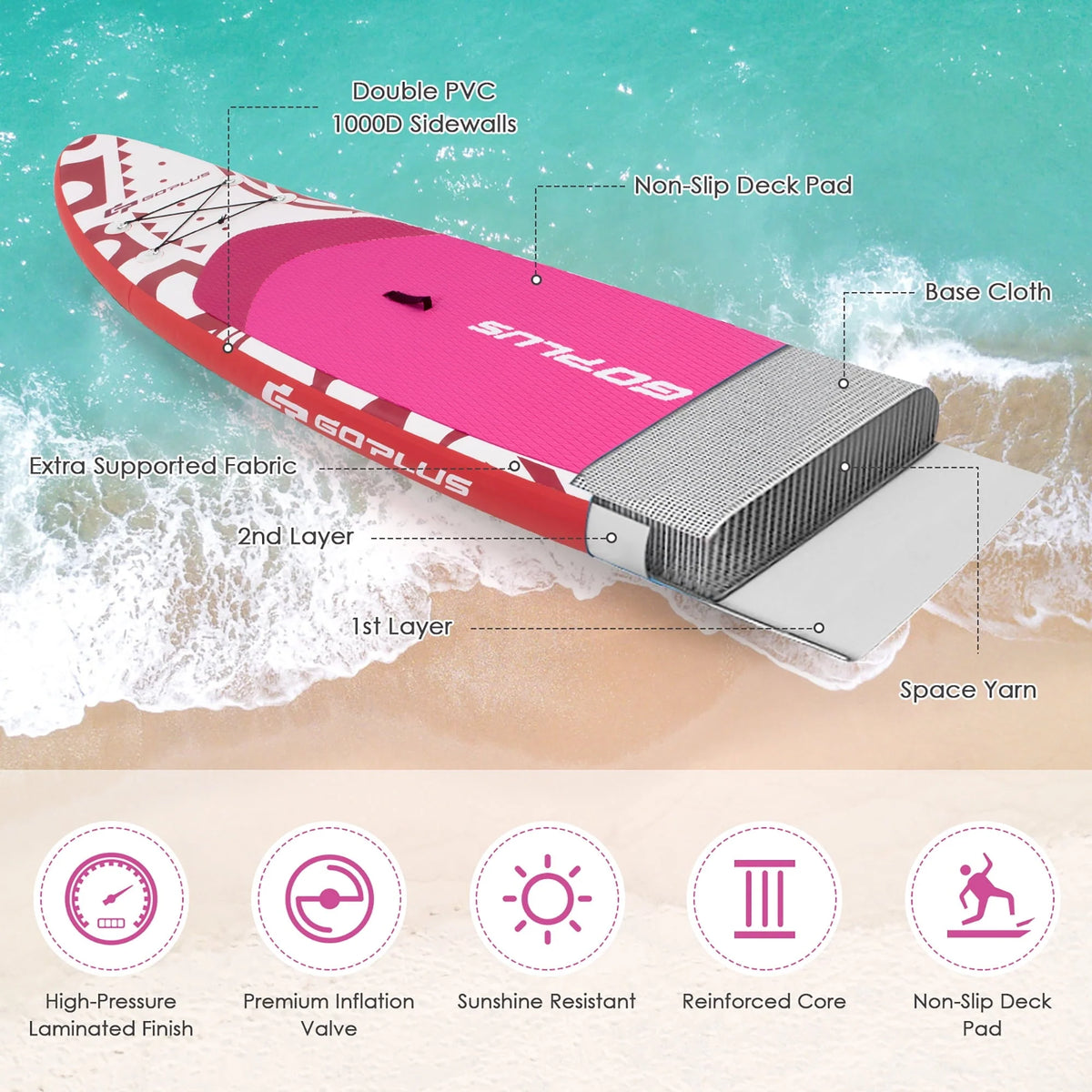 Goplus 10.5�?Inflatable Stand Up Paddle Board SUP W/Carrying Bag Aluminum Paddle Pink