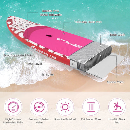 Goplus 10.5�?Inflatable Stand Up Paddle Board SUP W/Carrying Bag Aluminum Paddle Pink