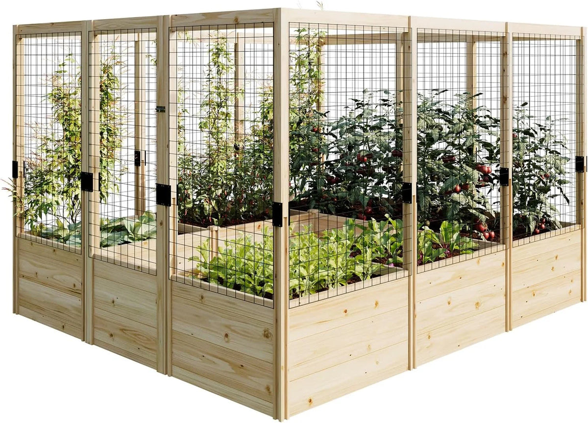 Jocisland Wooden Raised Garden Bed for Outdoor, Deep Large Planter Box with Netting for Gardening, Vegetables, Herbs��8��9��6 ft��