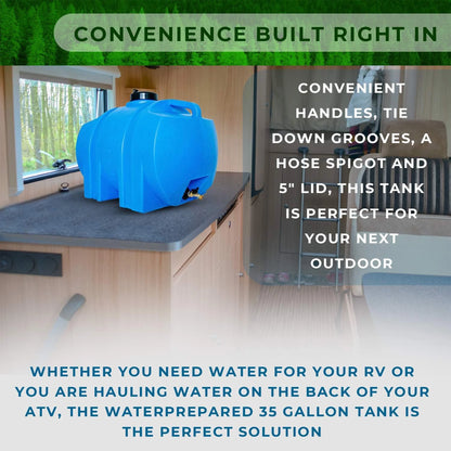 WaterPrepared 35 Gal Water Tank w/Large Cap, 3/4" Brass Spigot & Handles
