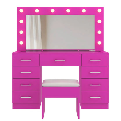 Ktaxon Large Makeup Vanity, Vanity Table Set w/ Visible Glass Top w/ Charging Station, White