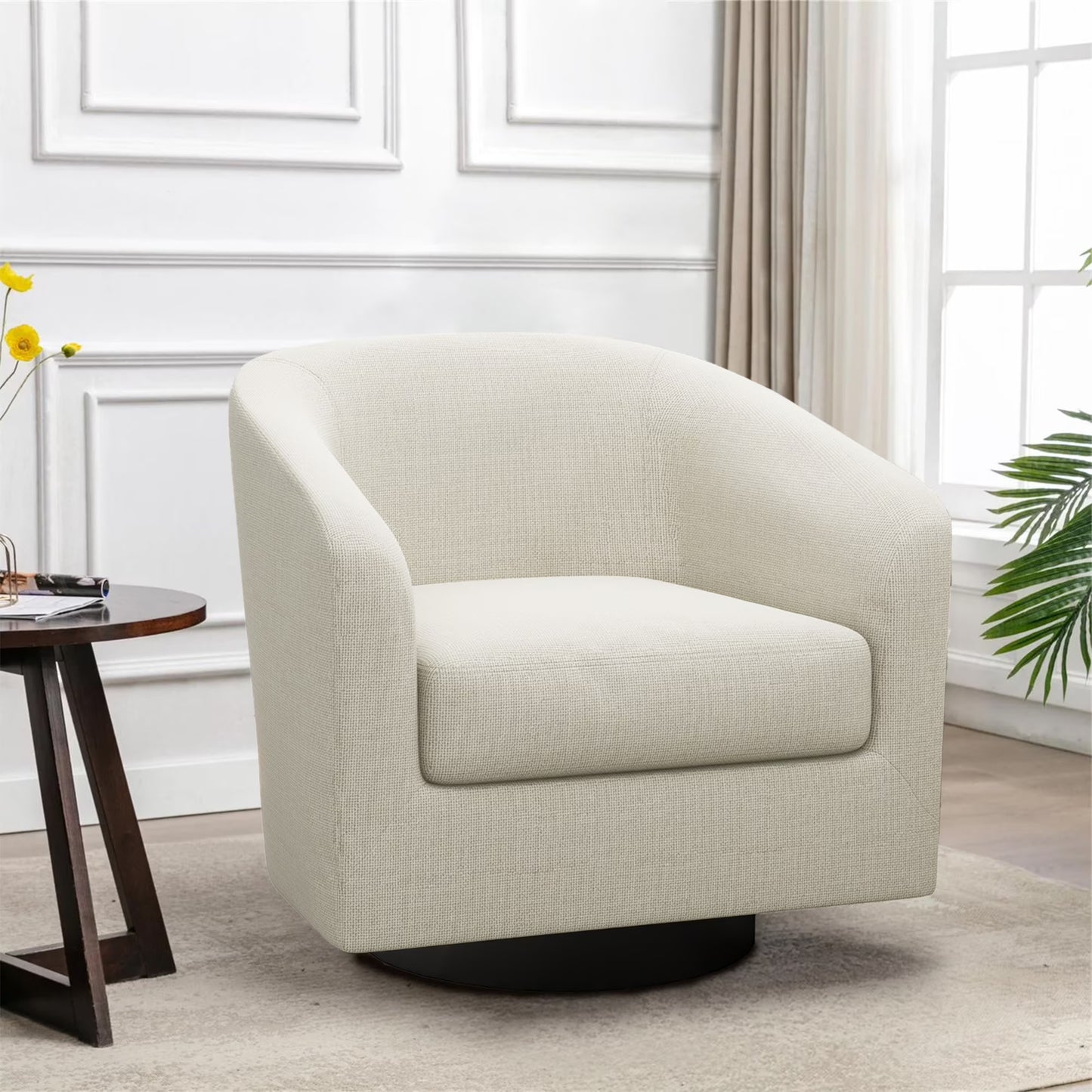 UIXE Swivel Accent Chair, Upholstered Fabric Barrel Chair for Living Room, Small Single Sofa Bedroom Reading Seat, Light Gray