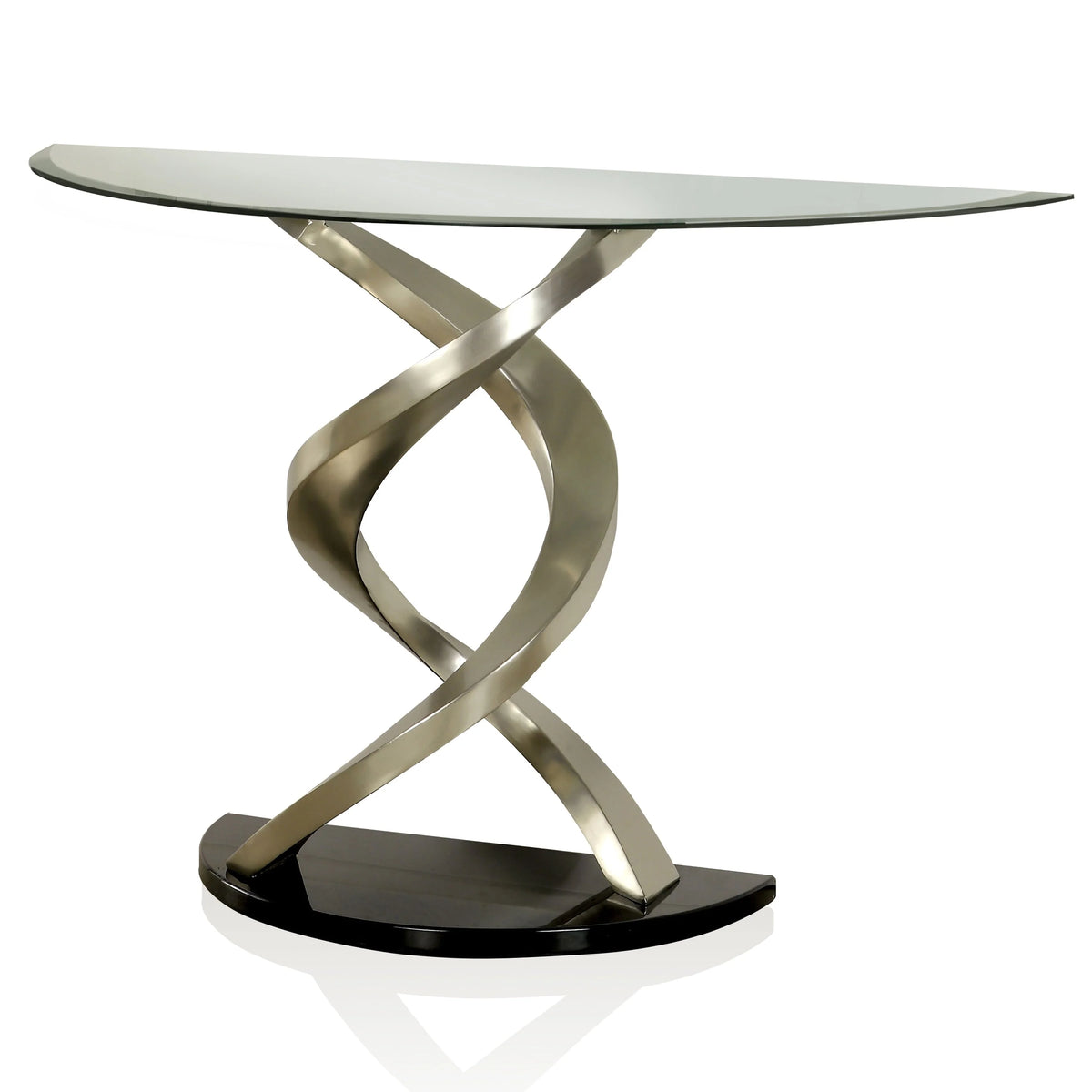 Furniture of America Sele Contemporary Silver 45-inch Glass Top Half-moon Sofa Table by