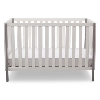 Delta Children Milo 3-in-1 Convertible Crib. Greenguard Gold Certified. Bianca White/Grey