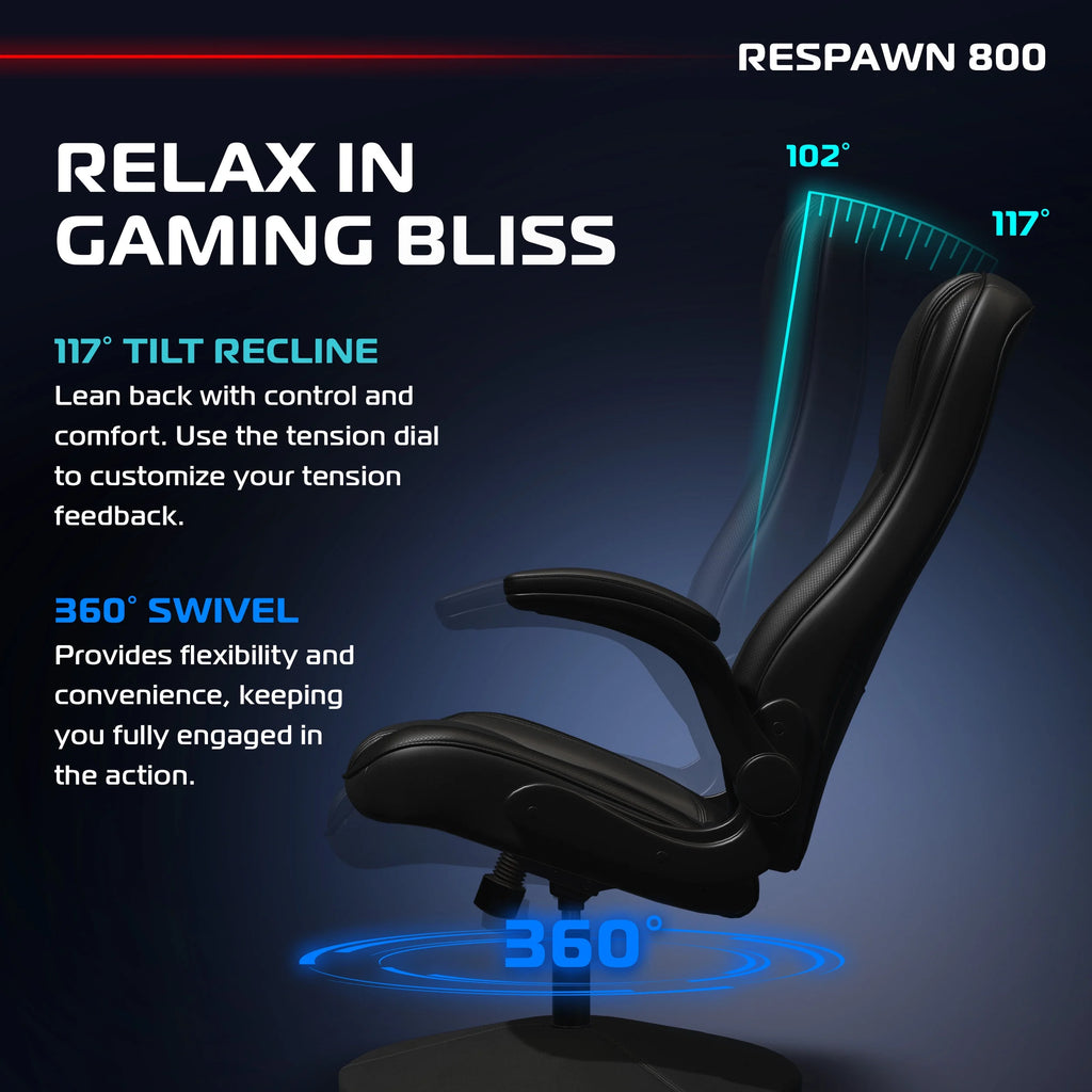 RESPAWN 800 Swivel Rocker Gaming Chair - Ergonomic Floor Gaming Seat with Lumbar Support, Flip Up Armrest, High Back, Pedestal Base, Comfortable No Wheels Console Video Game Rocker Chair - Red
