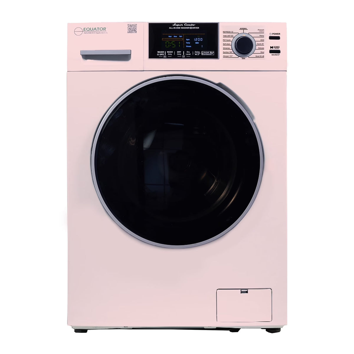 Equator All-in-One Washer Dryer VENTLESS/VENTED PET cycle 1.62cf/15lbs 110V in Pink
