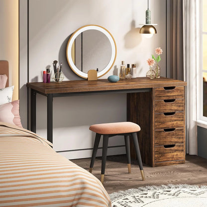 Tribesigns 47 inches Vanity Desk with 5 Drawers, Rustic Makeup Dressing Table with Storage, Modern Simple Computer Desk for Women, Girls (Brown)