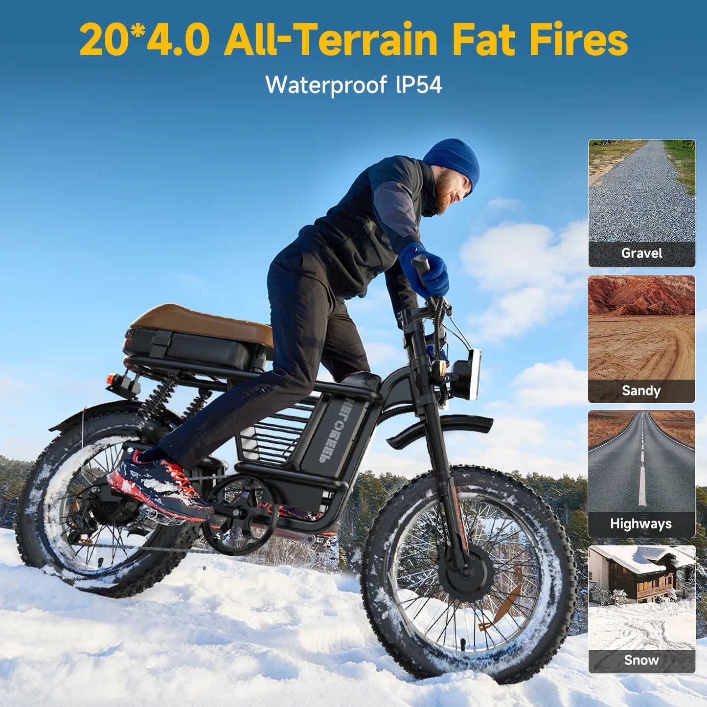 1500W Peak Electric Bike for Adults, 20" Fat Tire E-Bike, 48V 15Ah Battery, 7-Speed E-Mountain Bike with Storage Rack, UL2849
